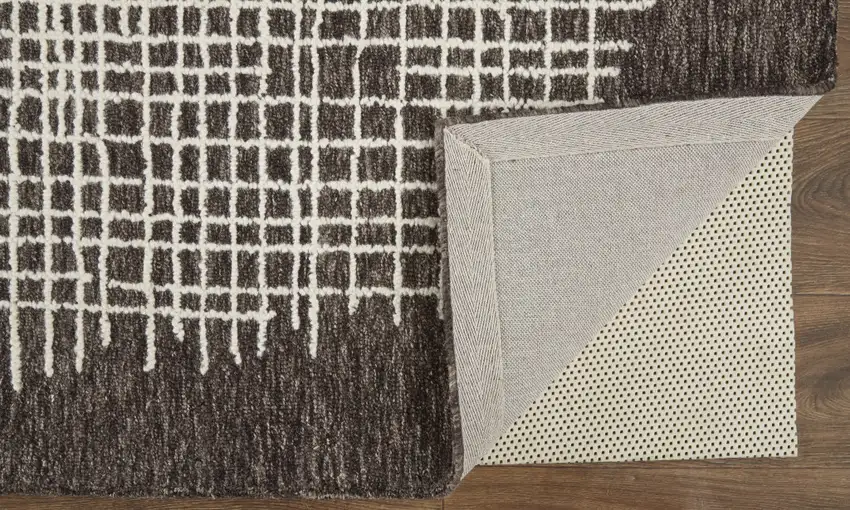 Brown And Ivory Wool Plaid Tufted Handmade Stain Resistant Area Rug Photo 4
