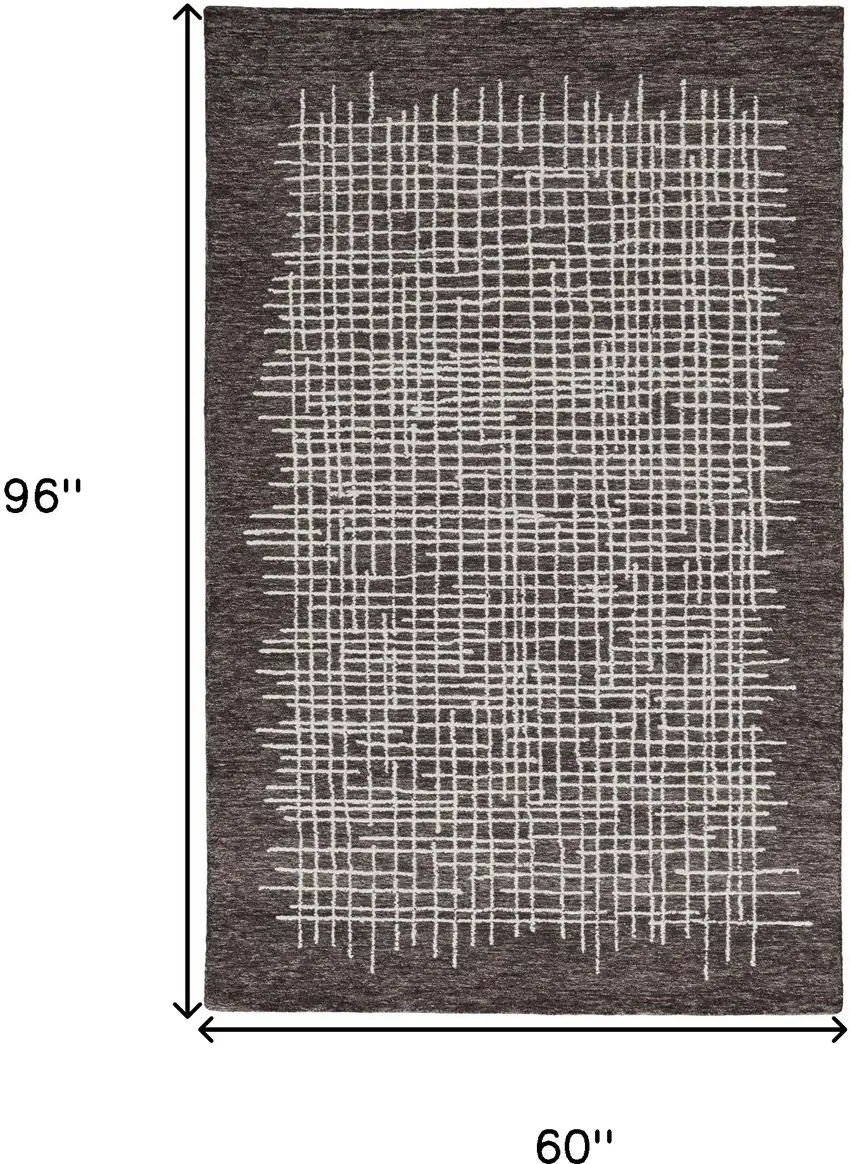 Brown And Ivory Wool Plaid Tufted Handmade Stain Resistant Area Rug Photo 10