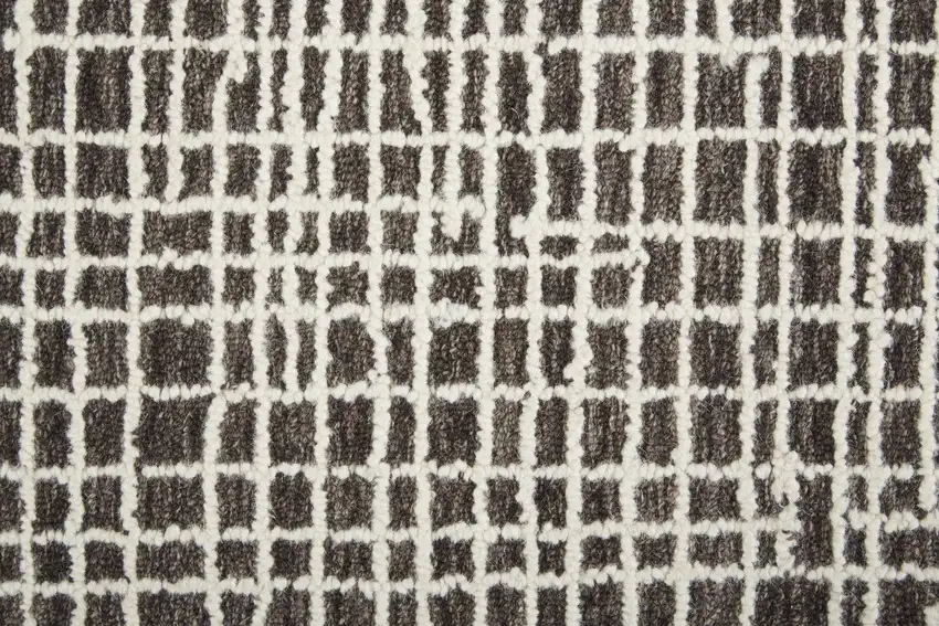 Brown And Ivory Wool Plaid Tufted Handmade Stain Resistant Area Rug Photo 8