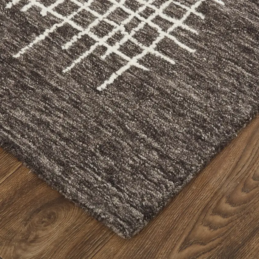 Brown And Ivory Wool Plaid Tufted Handmade Stain Resistant Area Rug Photo 5