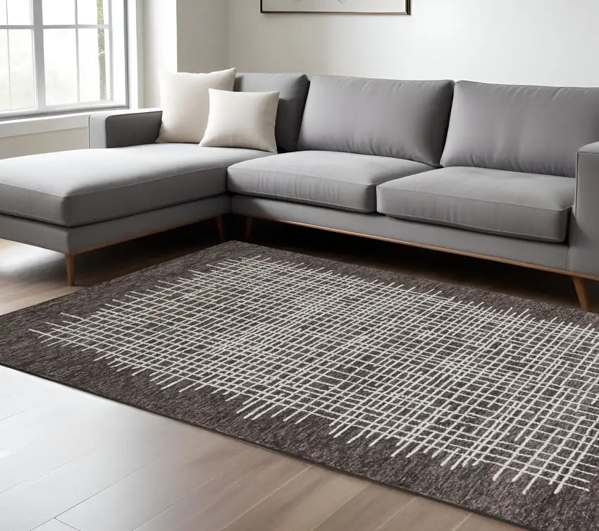 Gray and Ivory Wool Plaid Hand Tufted Area Rug Photo 1
