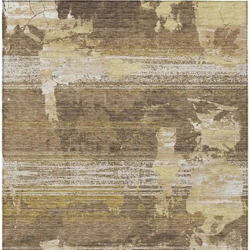 Brown And Khaki Abstract Washable Indoor Outdoor Area Rug Photo 3
