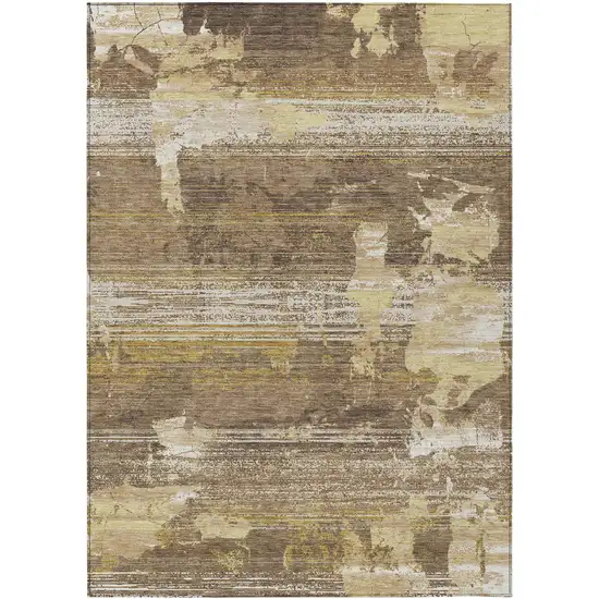 Brown And Khaki Abstract Washable Indoor Outdoor Area Rug Photo 1