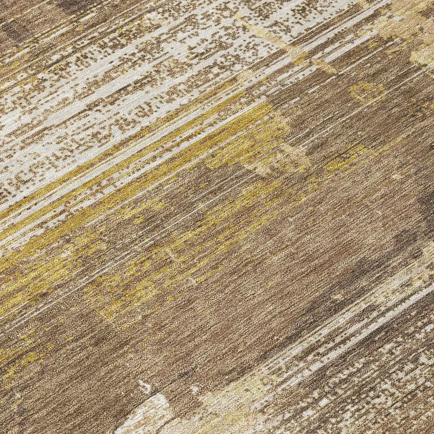 Brown And Khaki Abstract Washable Indoor Outdoor Area Rug Photo 5