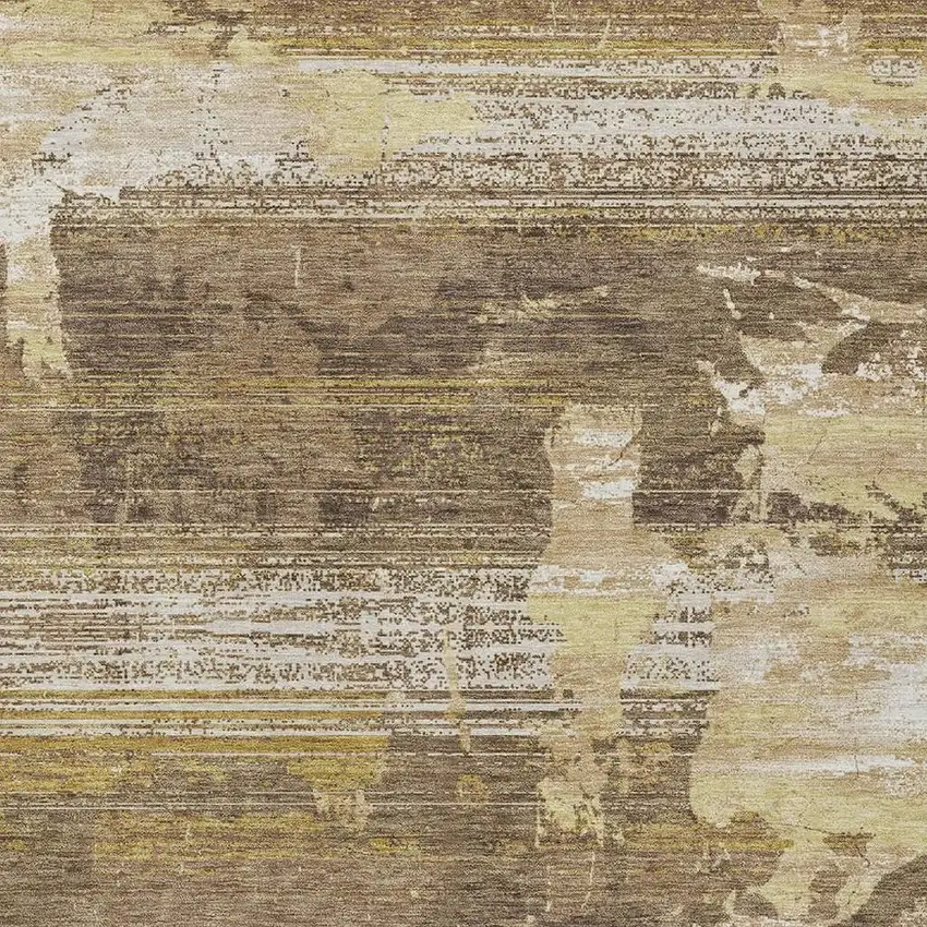 Brown And Khaki Abstract Washable Indoor Outdoor Area Rug Photo 2