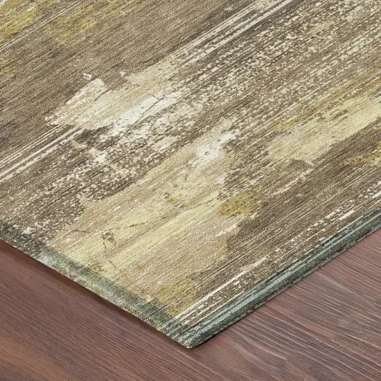 Brown And Khaki Abstract Washable Indoor Outdoor Area Rug Photo 4