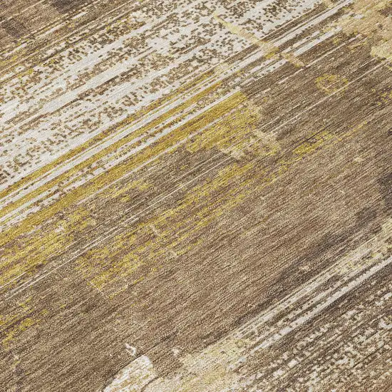 Brown And Khaki Abstract Washable Indoor Outdoor Area Rug Photo 5