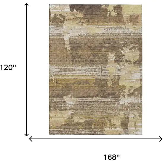 Brown And Khaki Abstract Washable Indoor Outdoor Area Rug Photo 6