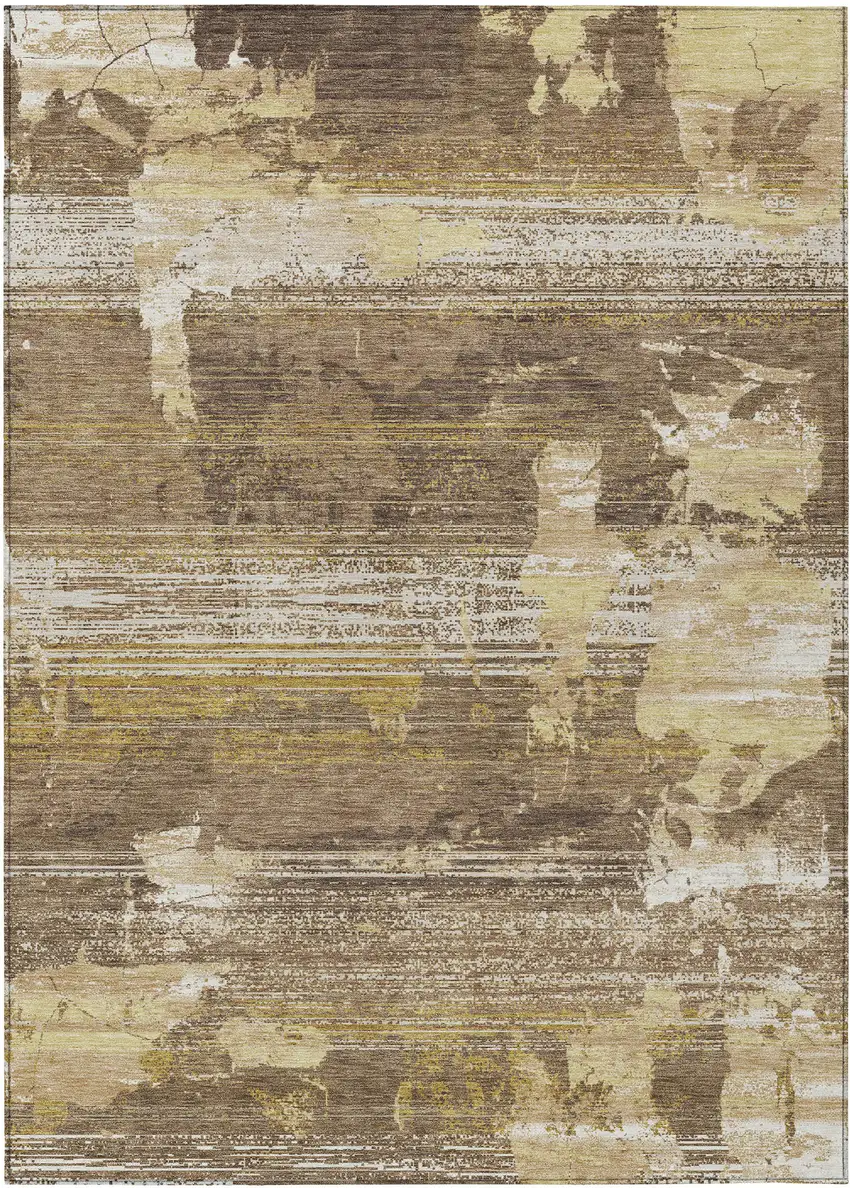 Brown And Khaki Abstract Washable Indoor Outdoor Area Rug Photo 1