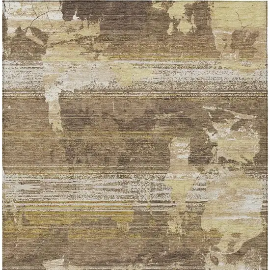 Brown And Khaki Abstract Washable Indoor Outdoor Area Rug Photo 3