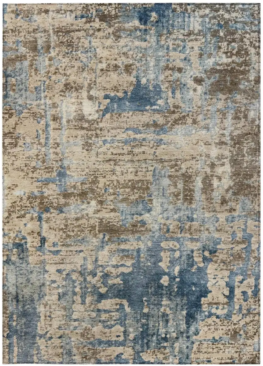 Brown And Khaki Abstract Washable Indoor Outdoor Area Rug Photo 4