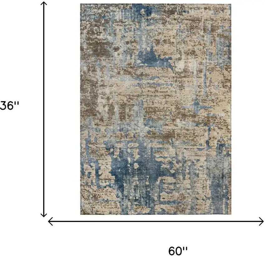Brown And Khaki Abstract Washable Indoor Outdoor Area Rug Photo 7