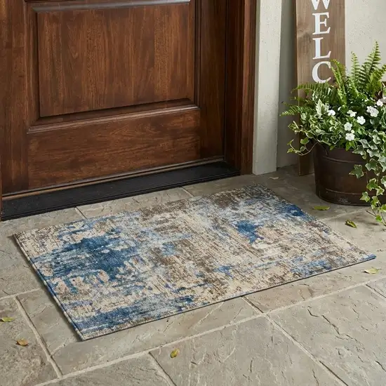 Brown And Khaki Abstract Washable Indoor Outdoor Area Rug Photo 1