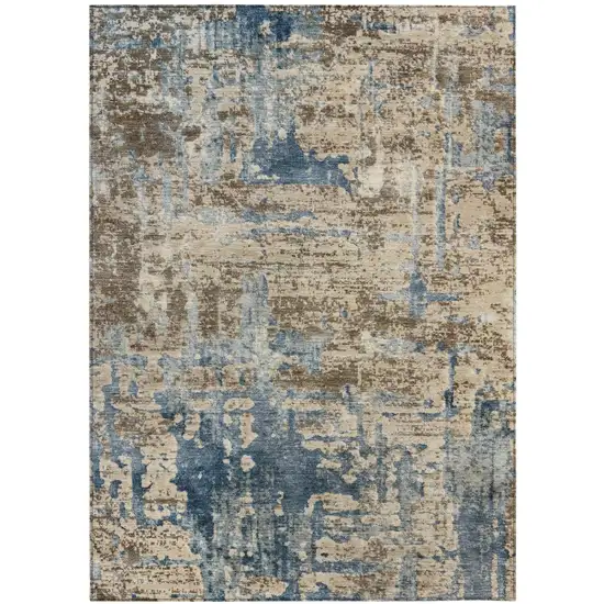 Brown And Khaki Abstract Washable Indoor Outdoor Area Rug Photo 2