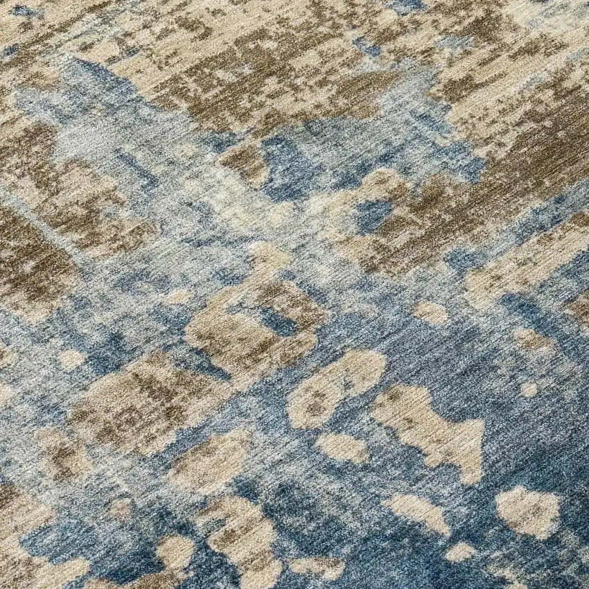 Brown And Khaki Abstract Washable Indoor Outdoor Area Rug Photo 6