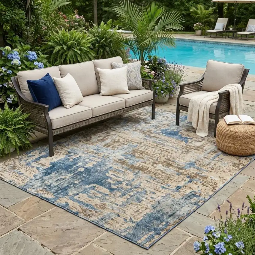 Brown And Khaki Abstract Washable Indoor Outdoor Area Rug Photo 1