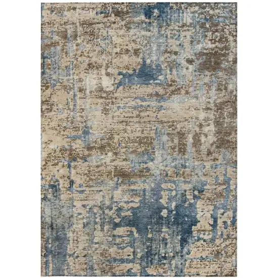 Brown And Khaki Abstract Washable Indoor Outdoor Area Rug Photo 4