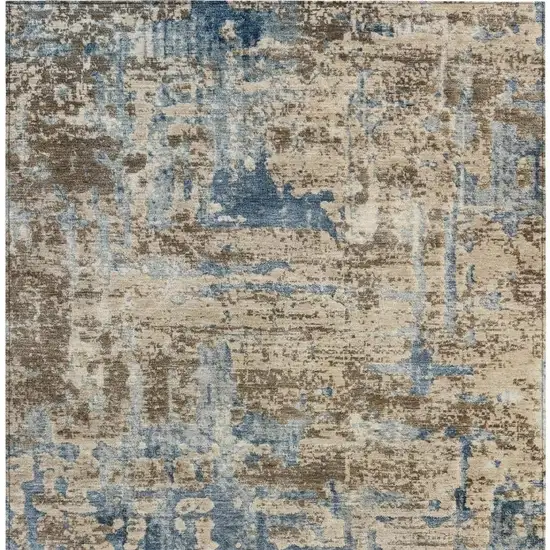 Brown And Khaki Abstract Washable Indoor Outdoor Area Rug Photo 3