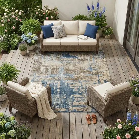 Brown And Khaki Abstract Washable Indoor Outdoor Area Rug Photo 1