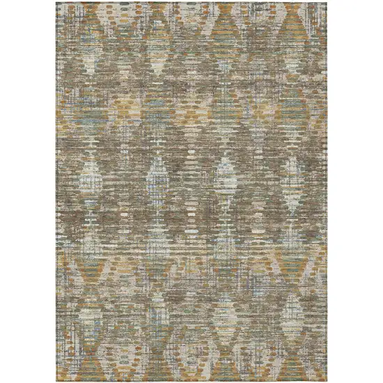 Brown And Khaki Floral Medallion Washable Indoor Outdoor Area Rug Photo 2