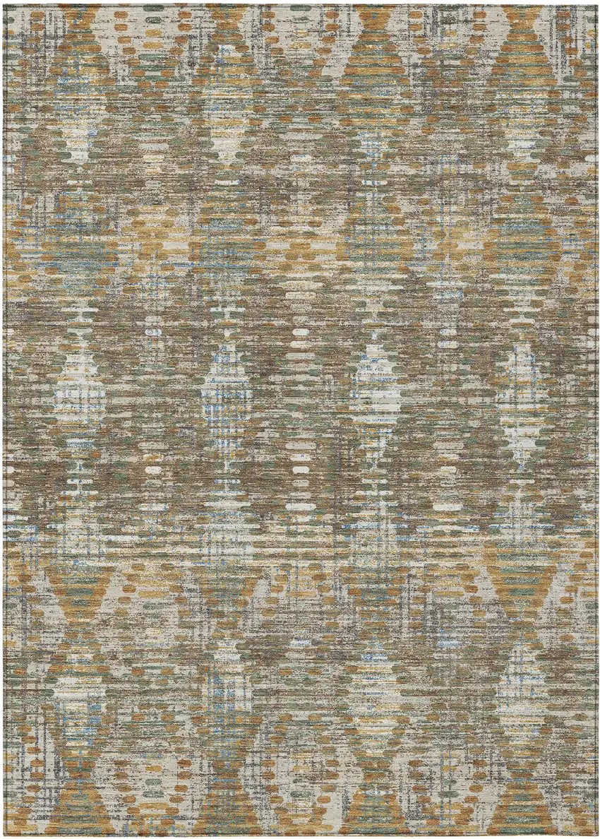 Brown And Khaki Floral Medallion Washable Indoor Outdoor Area Rug Photo 2