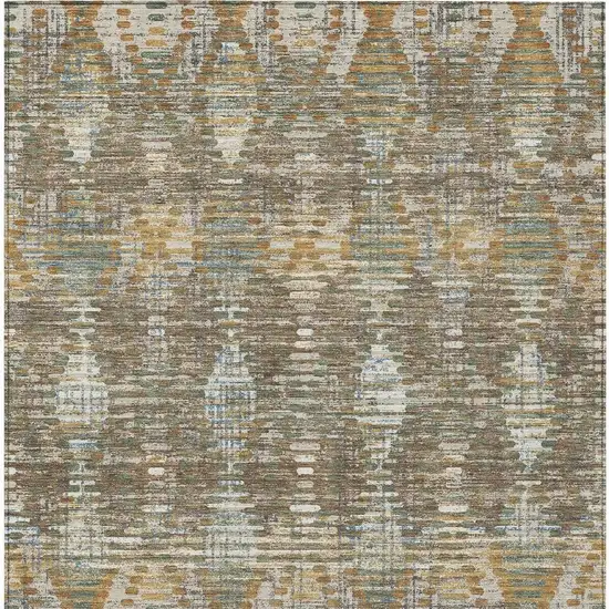 Brown And Khaki Floral Medallion Washable Indoor Outdoor Area Rug Photo 1