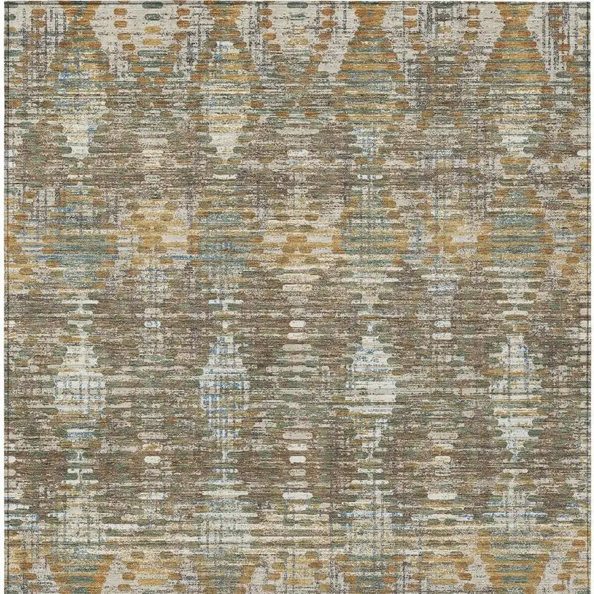 Brown And Khaki Floral Medallion Washable Indoor Outdoor Area Rug Photo 1