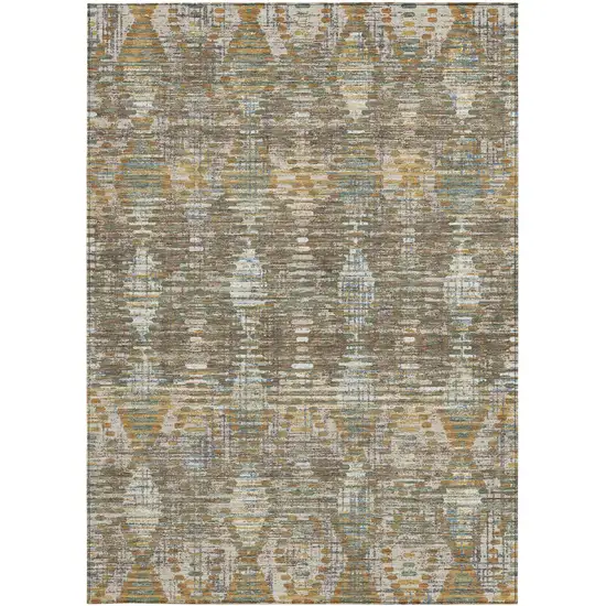 Brown And Khaki Floral Medallion Washable Indoor Outdoor Area Rug Photo 3