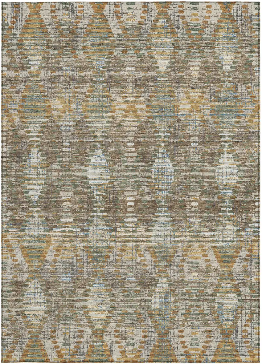 Brown And Khaki Floral Medallion Washable Indoor Outdoor Area Rug Photo 3