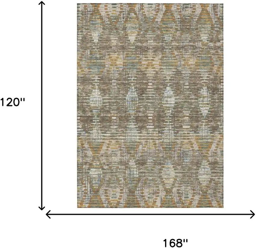 Brown And Khaki Floral Medallion Washable Indoor Outdoor Area Rug Photo 6