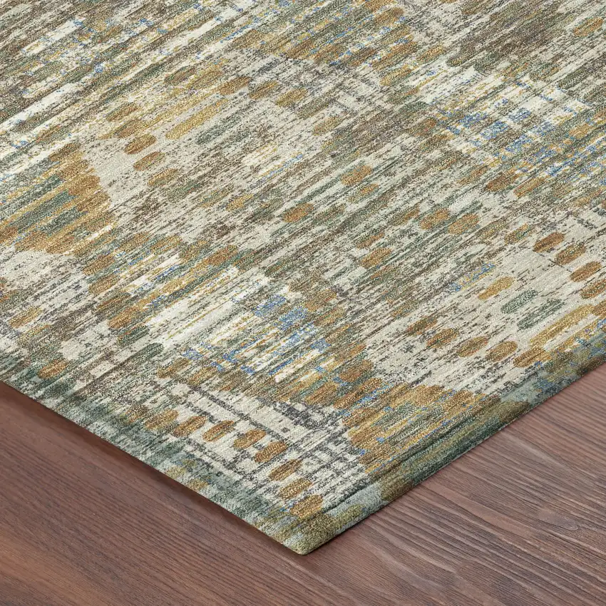 Brown And Khaki Floral Medallion Washable Indoor Outdoor Area Rug Photo 4