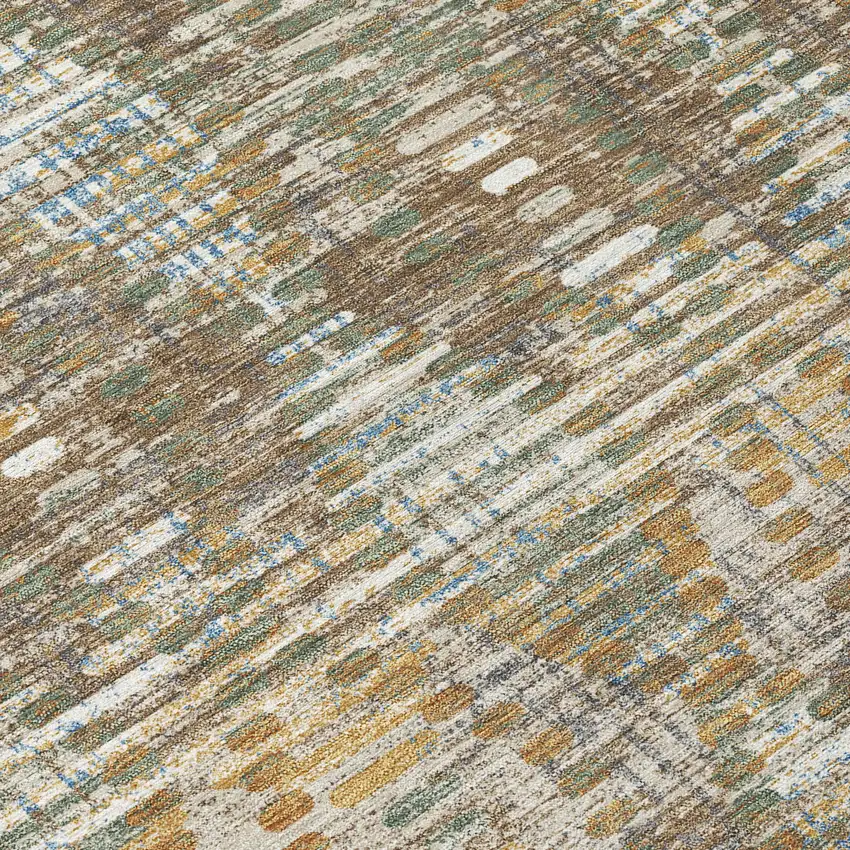 Brown And Khaki Floral Medallion Washable Indoor Outdoor Area Rug Photo 5