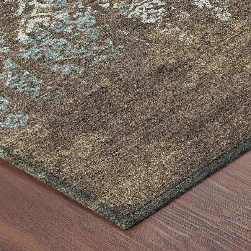 Brown And Khaki Oriental Washable Indoor Outdoor Area Rug Photo 5