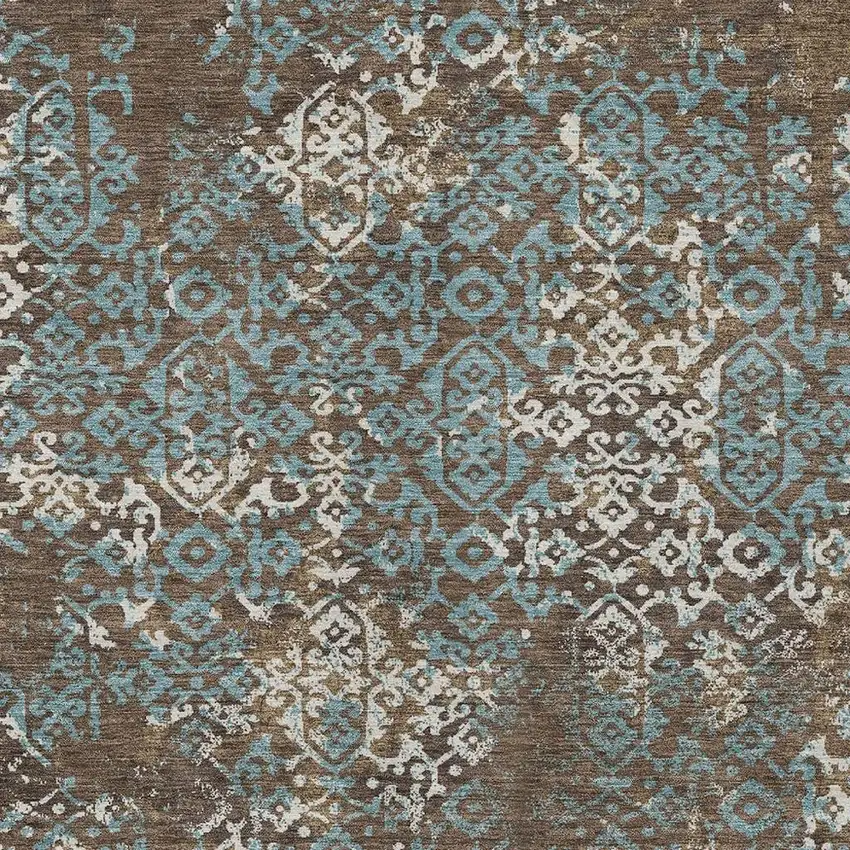 Brown And Khaki Oriental Washable Indoor Outdoor Area Rug Photo 3
