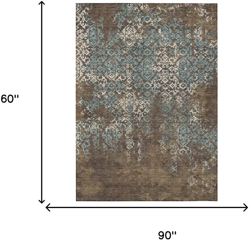 Brown And Khaki Oriental Washable Indoor Outdoor Area Rug Photo 7