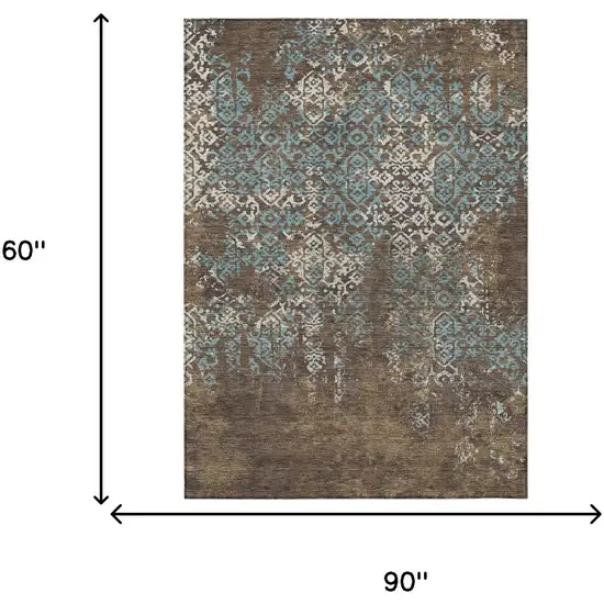 Brown And Khaki Oriental Washable Indoor Outdoor Area Rug Photo 7