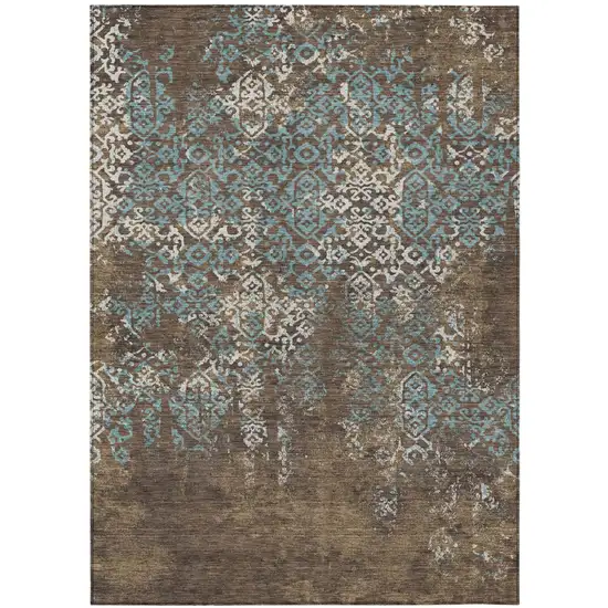 Brown And Khaki Oriental Washable Indoor Outdoor Area Rug Photo 2