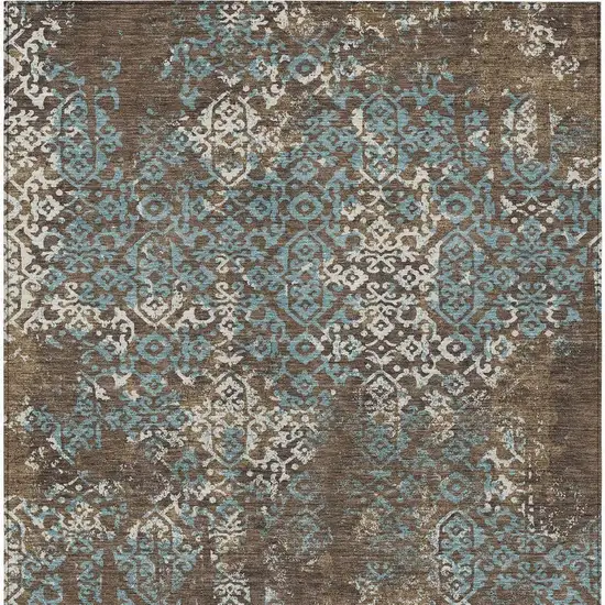 Brown And Khaki Oriental Washable Indoor Outdoor Area Rug Photo 4