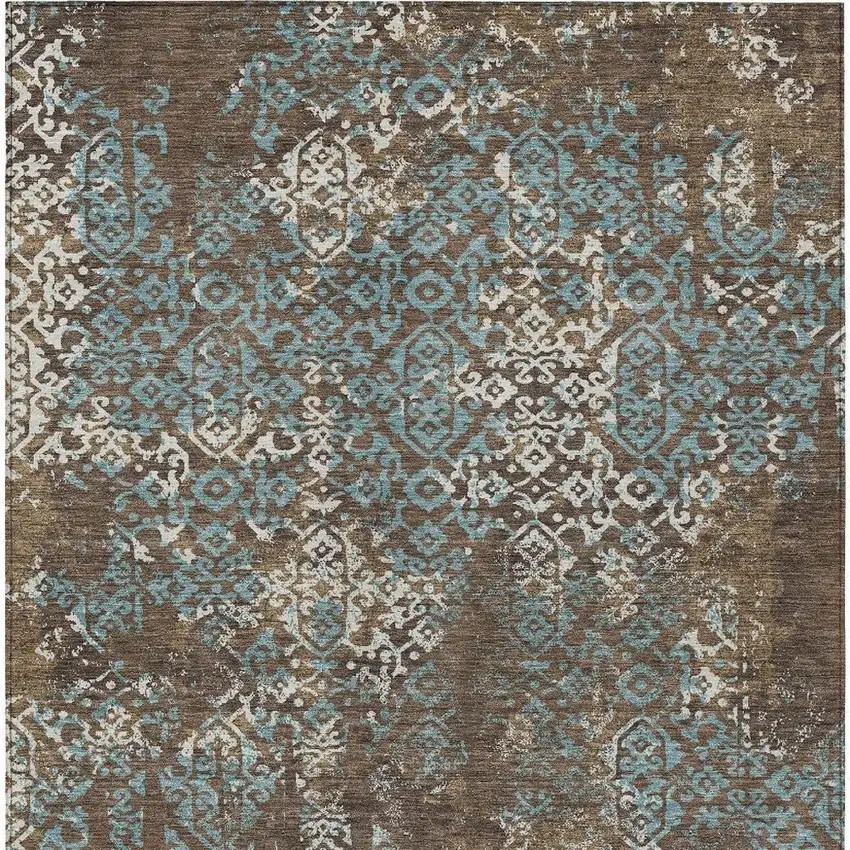 Brown And Khaki Oriental Washable Indoor Outdoor Area Rug Photo 4