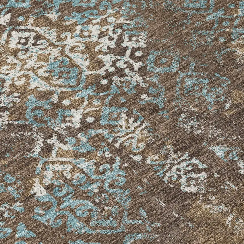 Brown And Khaki Oriental Washable Indoor Outdoor Area Rug Photo 6