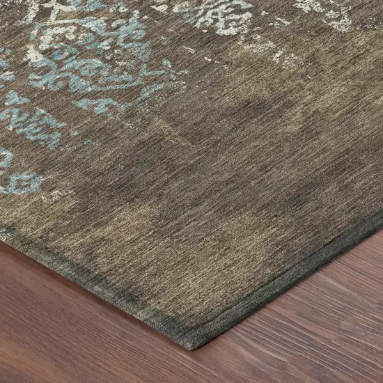 Brown And Khaki Oriental Washable Indoor Outdoor Area Rug Photo 4