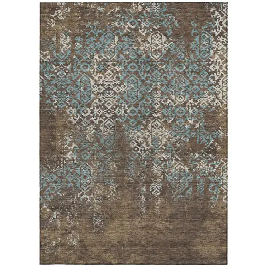 Brown And Khaki Oriental Washable Indoor Outdoor Area Rug Photo 3
