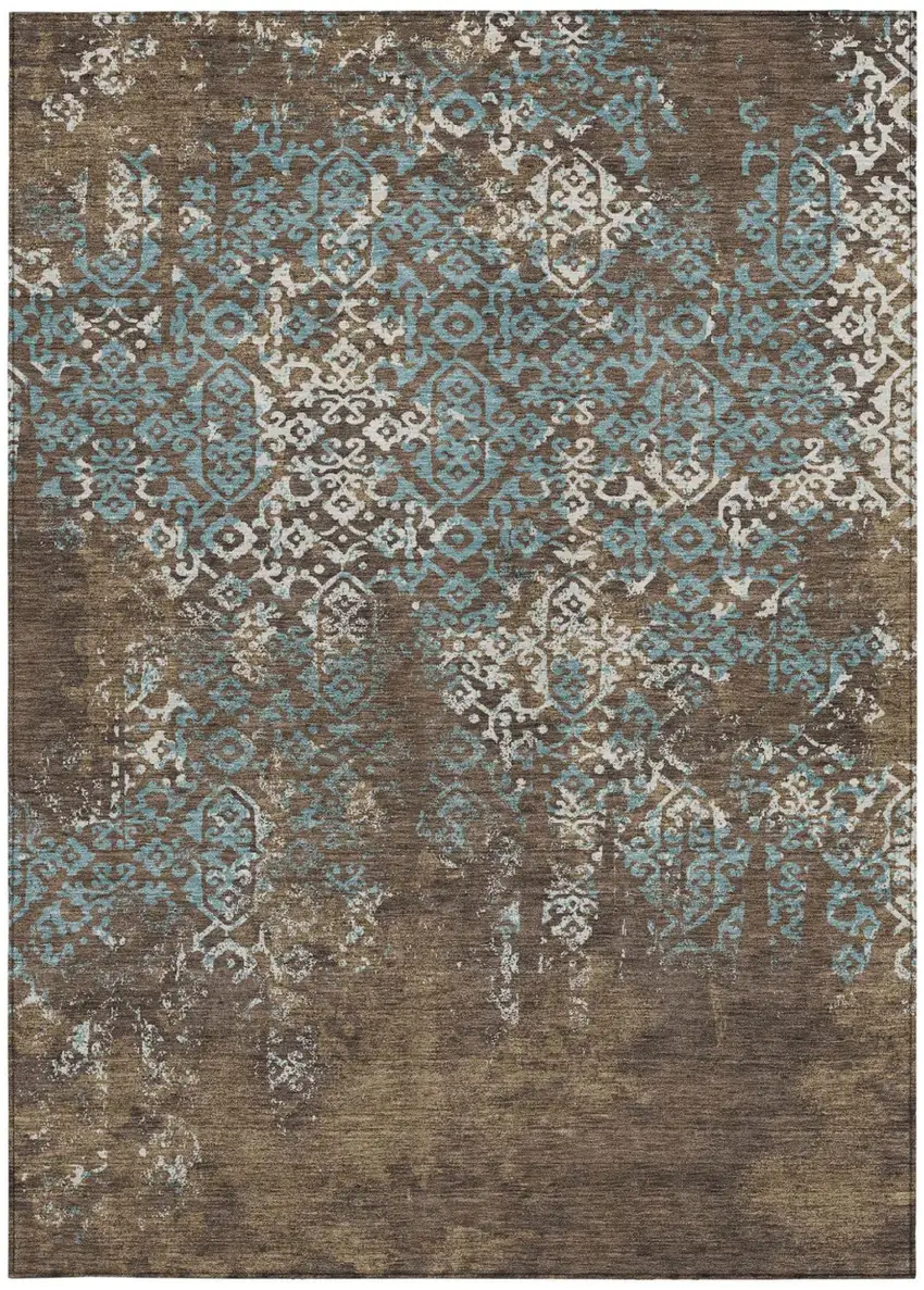 Brown And Khaki Oriental Washable Indoor Outdoor Area Rug Photo 3