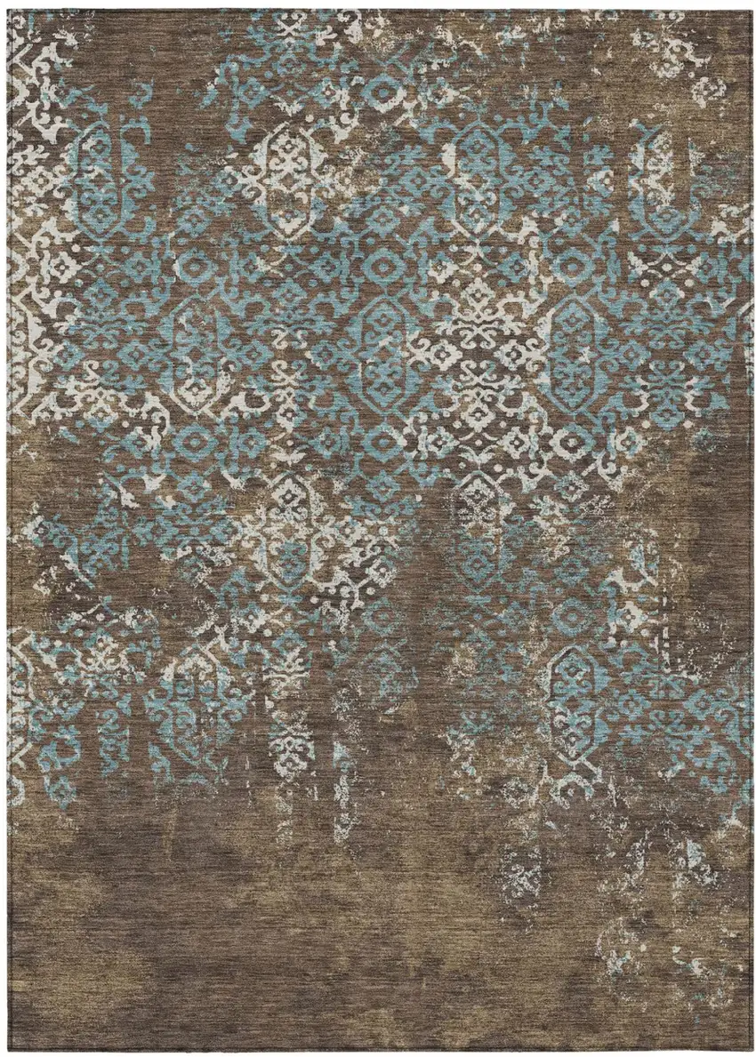 Brown And Khaki Oriental Washable Indoor Outdoor Area Rug Photo 2