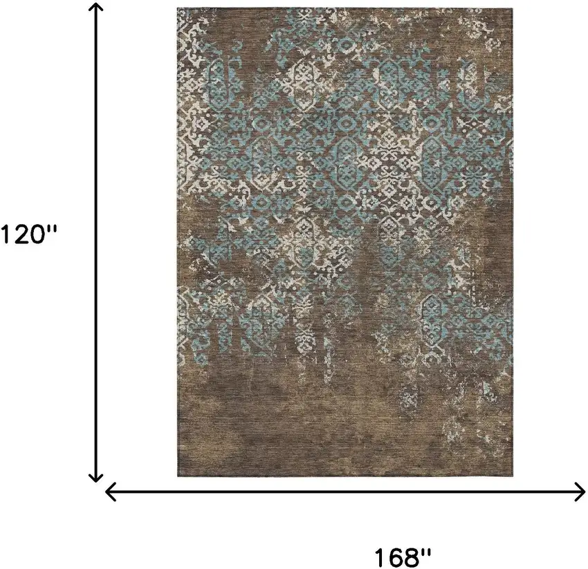 Brown And Khaki Oriental Washable Indoor Outdoor Area Rug Photo 6