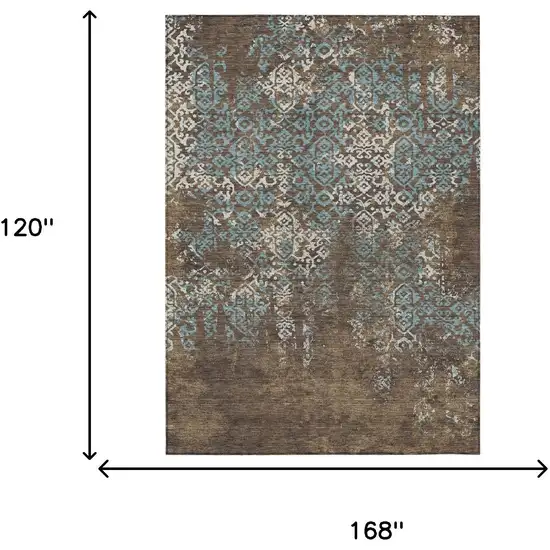 Brown And Khaki Oriental Washable Indoor Outdoor Area Rug Photo 6