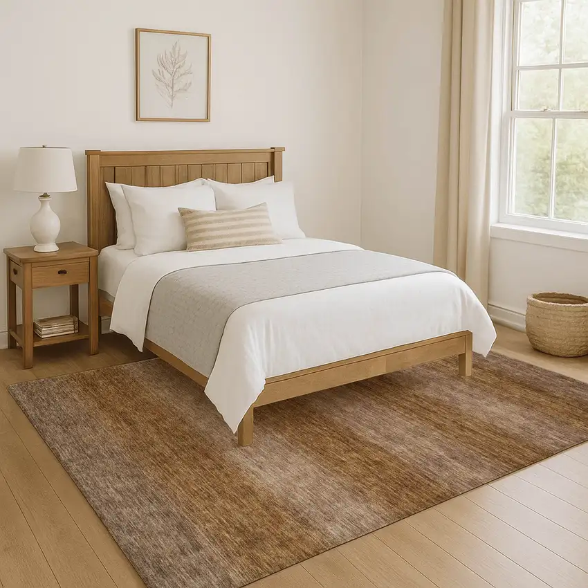 Brown And Khaki Striped Washable Area Rug With UV Protection Photo 3