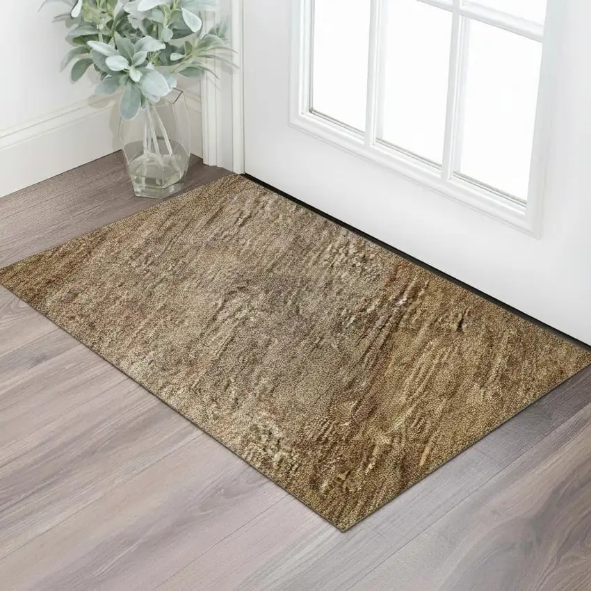 Brown And Khaki Striped Washable Area Rug With UV Protection Photo 2