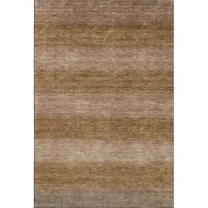 Photo of Brown And Khaki Striped Washable Area Rug With UV Protection