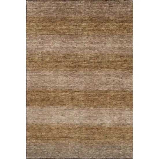Brown And Khaki Striped Washable Area Rug With UV Protection Photo 5